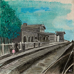 painting, Noworadomsk Train Station by Nina Talbot