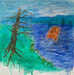 painting, Raft Across The San, by Nina Talbot